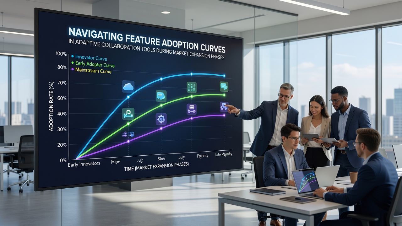 Team members reviewing adoption metrics on a dashboard in a collaborative workspace setting